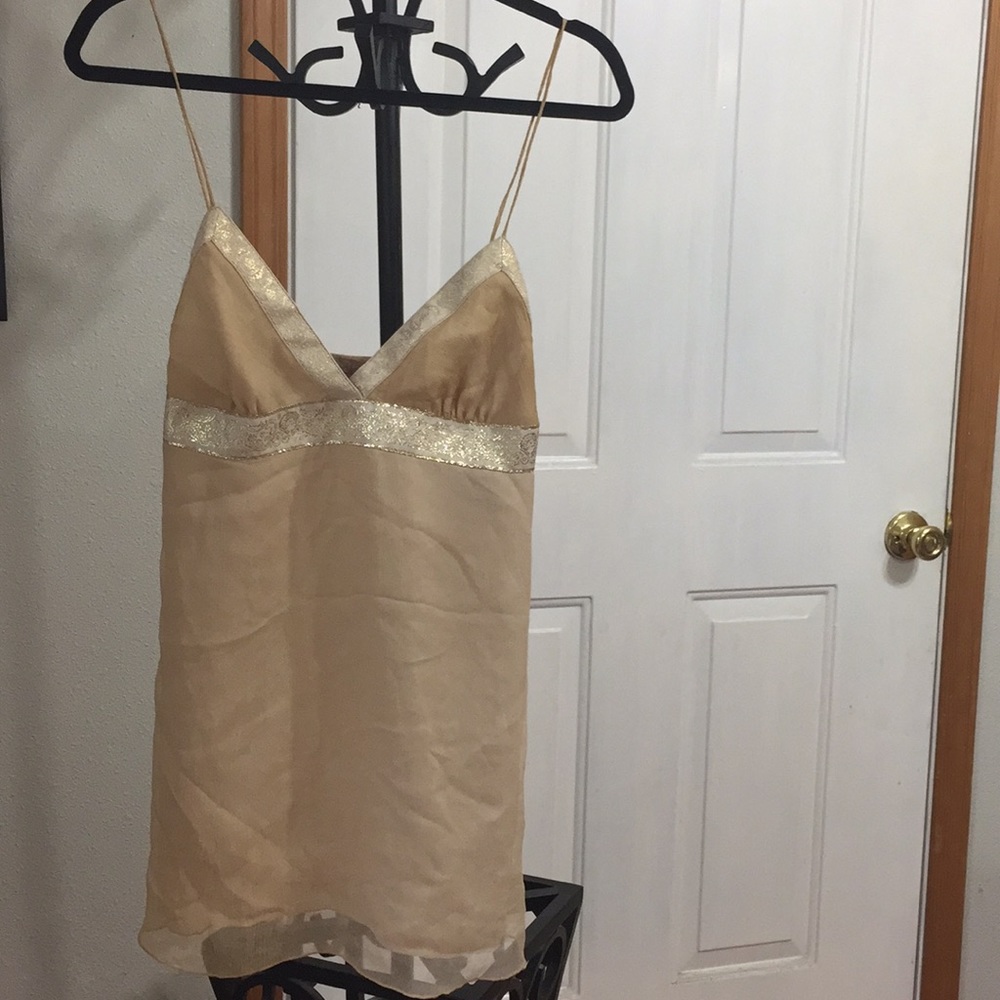 Elegant Gold Silklined Long Tank Top.